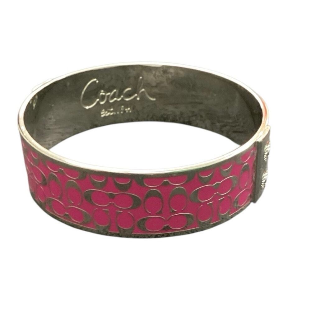 Coach Signature Pink and Silver Bangle Bracelet Size Small